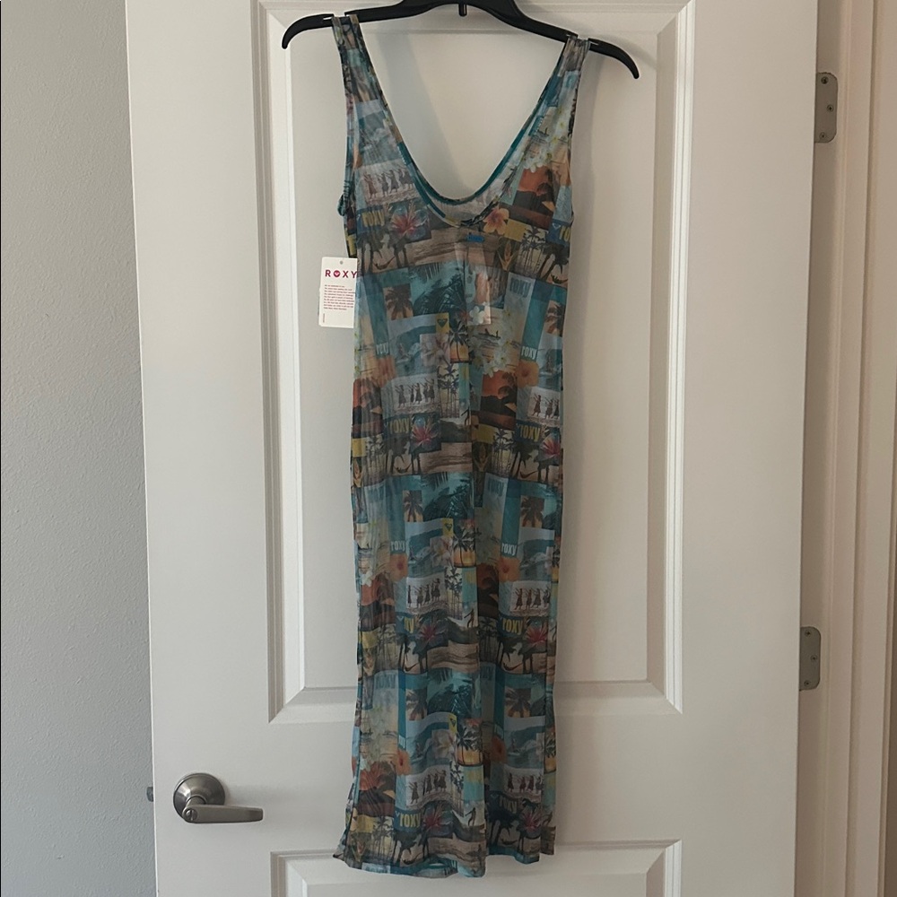 Roxy Cover Up Dress Mesh Crochet Tropical Paradise Print Medium Beach BNWT - Picture 9 of 9